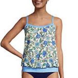 Lands’ End mix & match tankini set blue gingham checkered floral‎ new size 16W